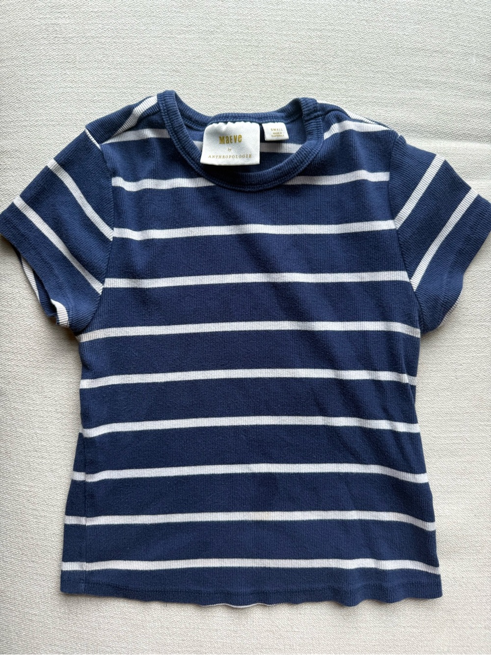 Anthropologie Maeve Navy White Striped Ribbed Baby Tee Small